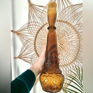 Vintage MCM Art glass Dabs Amber Genie Bottle/Decanter, Made in Portugal
